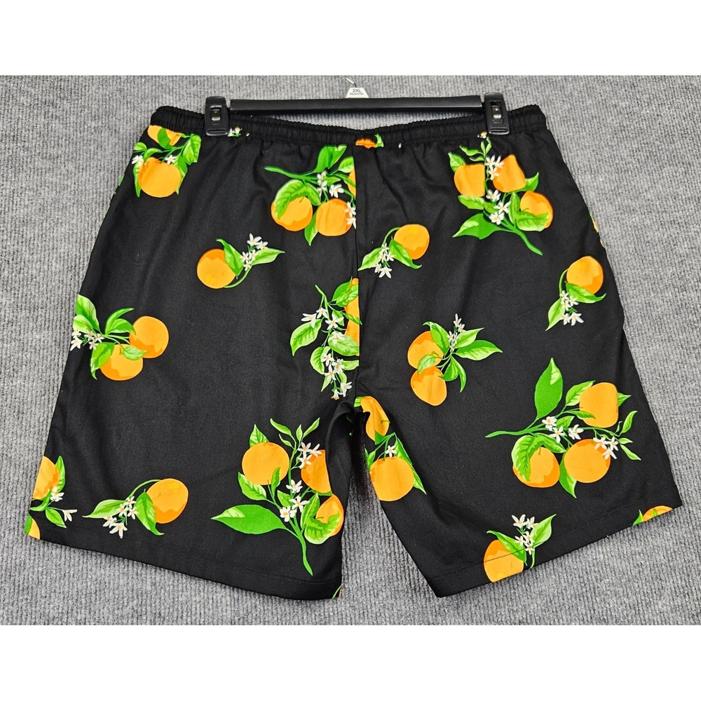 Special Thanks Mens Orange Fruit Print Shorts Black Cotton Drawstring Size L